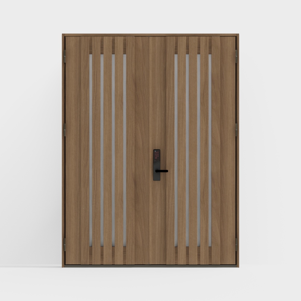 ประตูไม้ Lixil-ประตูเข้าทาง-G04 ประตูคู่-C สีน้ำตาลการศึกษาถูกเปิดจากด้านนอก