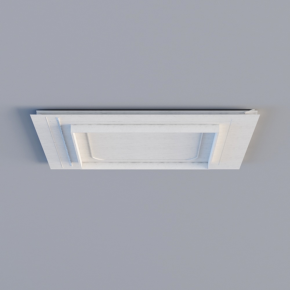 Modern white square ceiling light with inner panel and soft glow on grey background