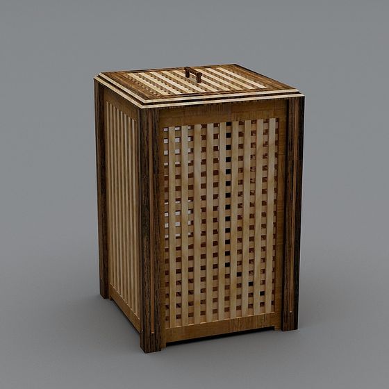 Stylish Wooden Trash Bin 3D model