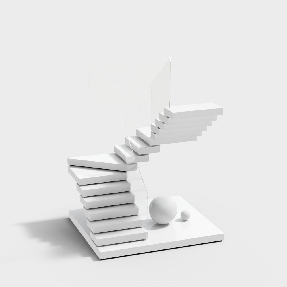 Low-Poly Suspended Staircase 3D Model – Modern Minimalist Design