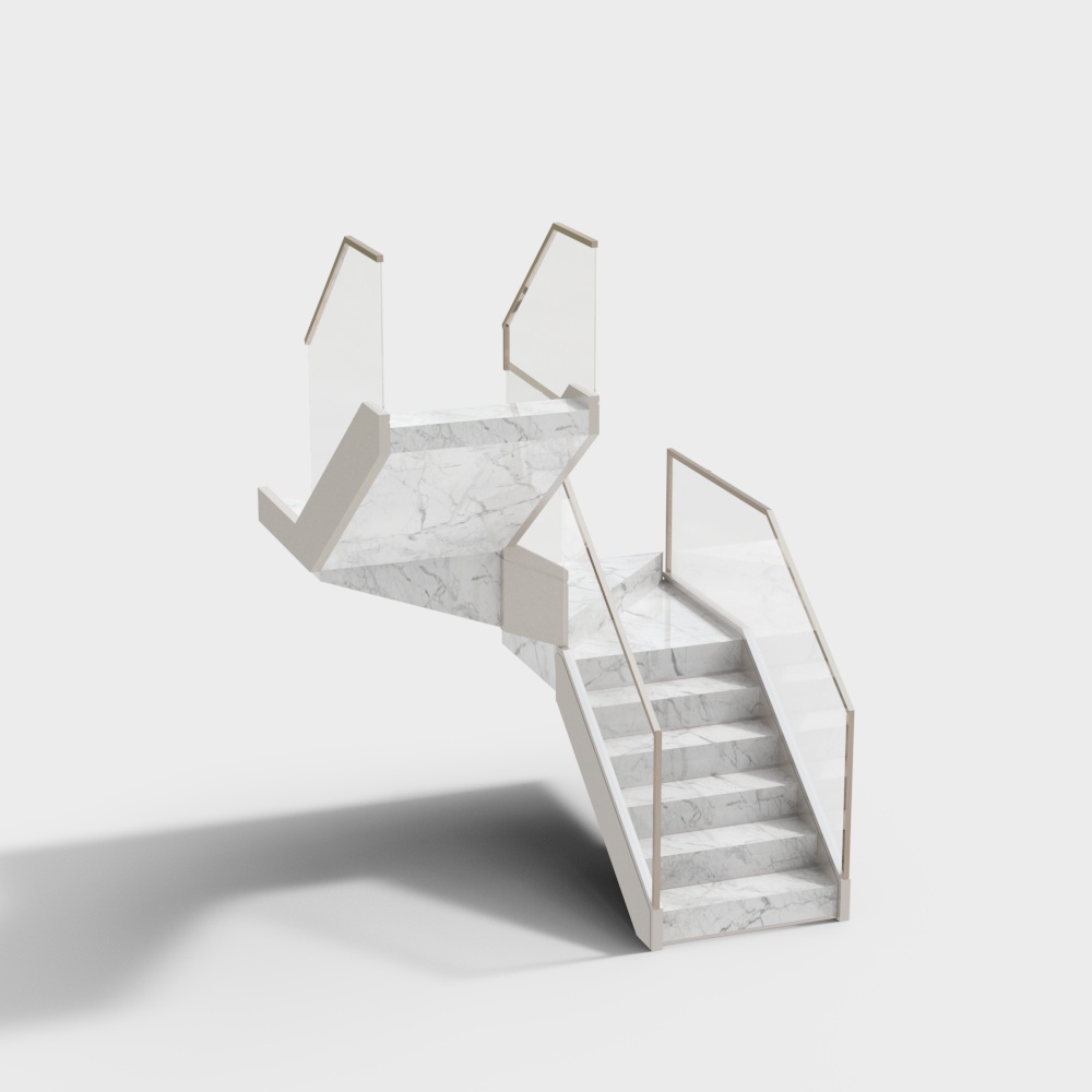 Elegant White Marble Spiral Staircase 3D Model – Minimalist Design