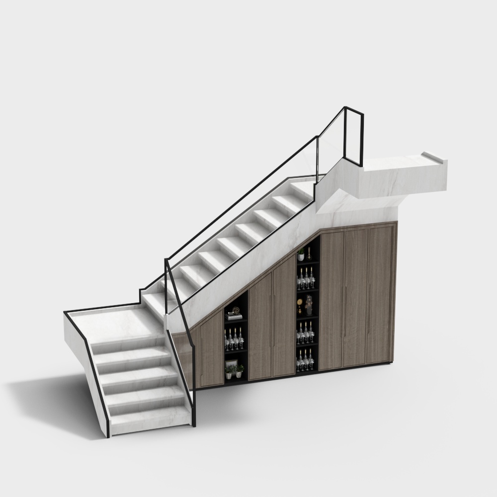 Sleek Staircase Wine Rack 3D Model – Minimalist Storage
