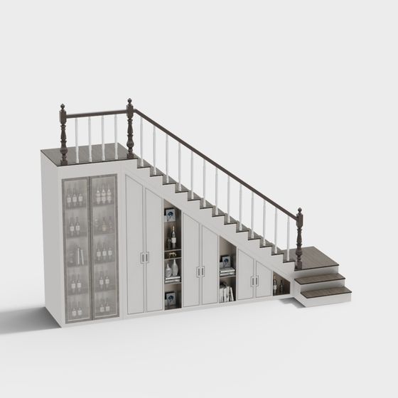 Stylish White and Dark Brown Staircase Cabinet 3D model