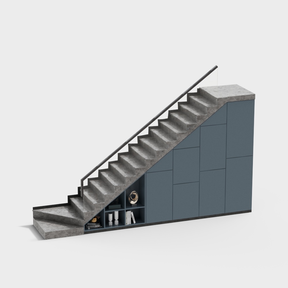 Elegant Low-Poly Staircase 3D Model – Concrete Steps