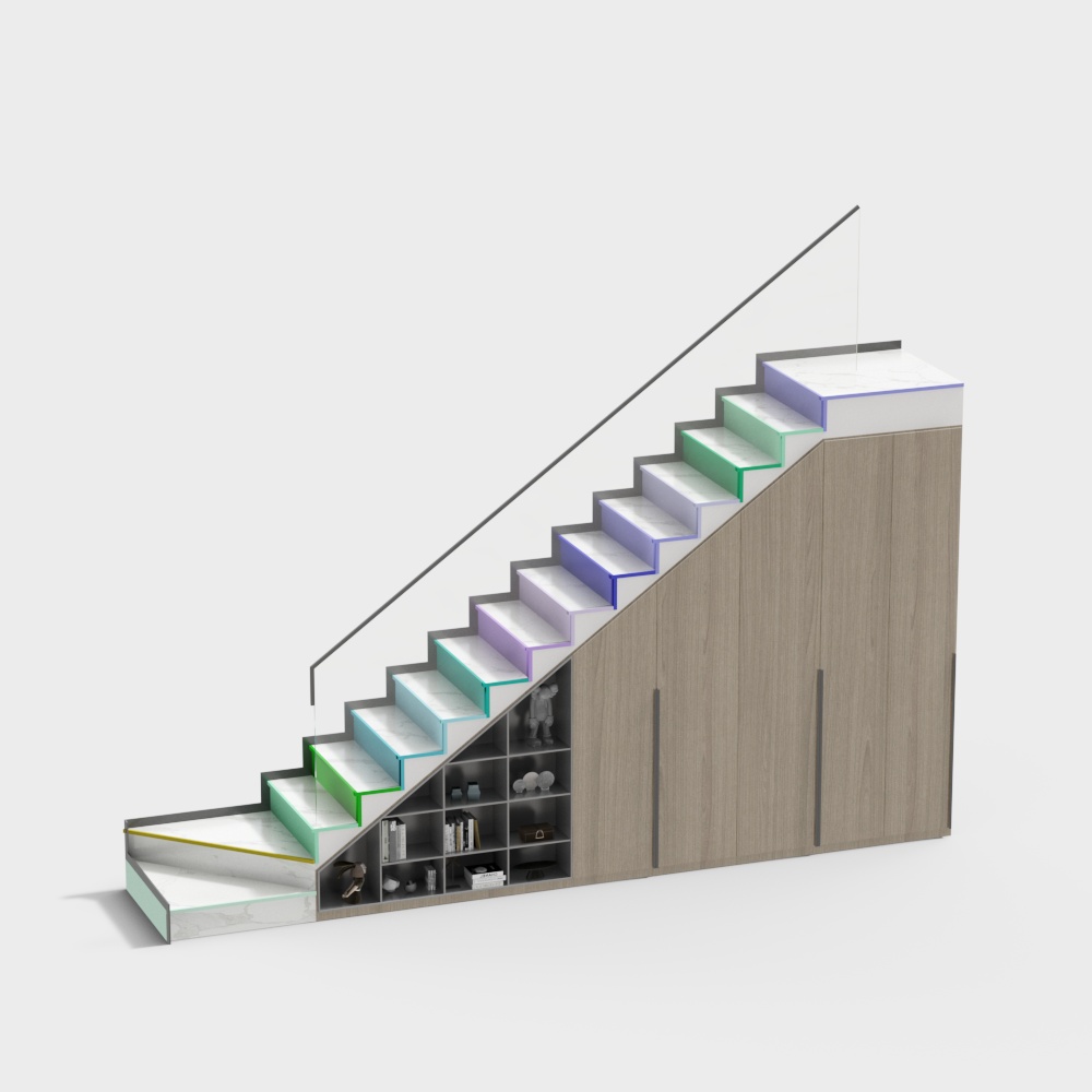 Elegant Low-Polygon Staircase 3D Model with Gradient Colors