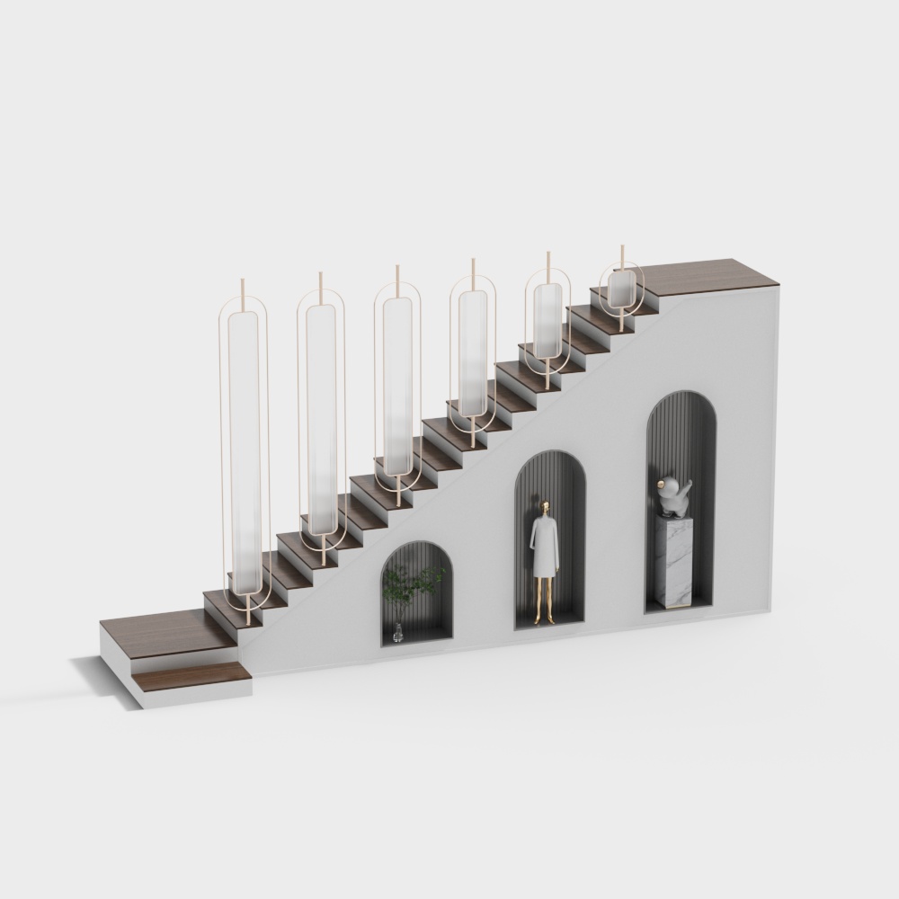 Artistic Staircase Gallery 3D Model – Low-Poly Indoor Scene