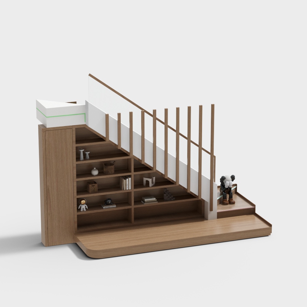 Urban Staircase 3D Model – Wood and White Minimalist Design