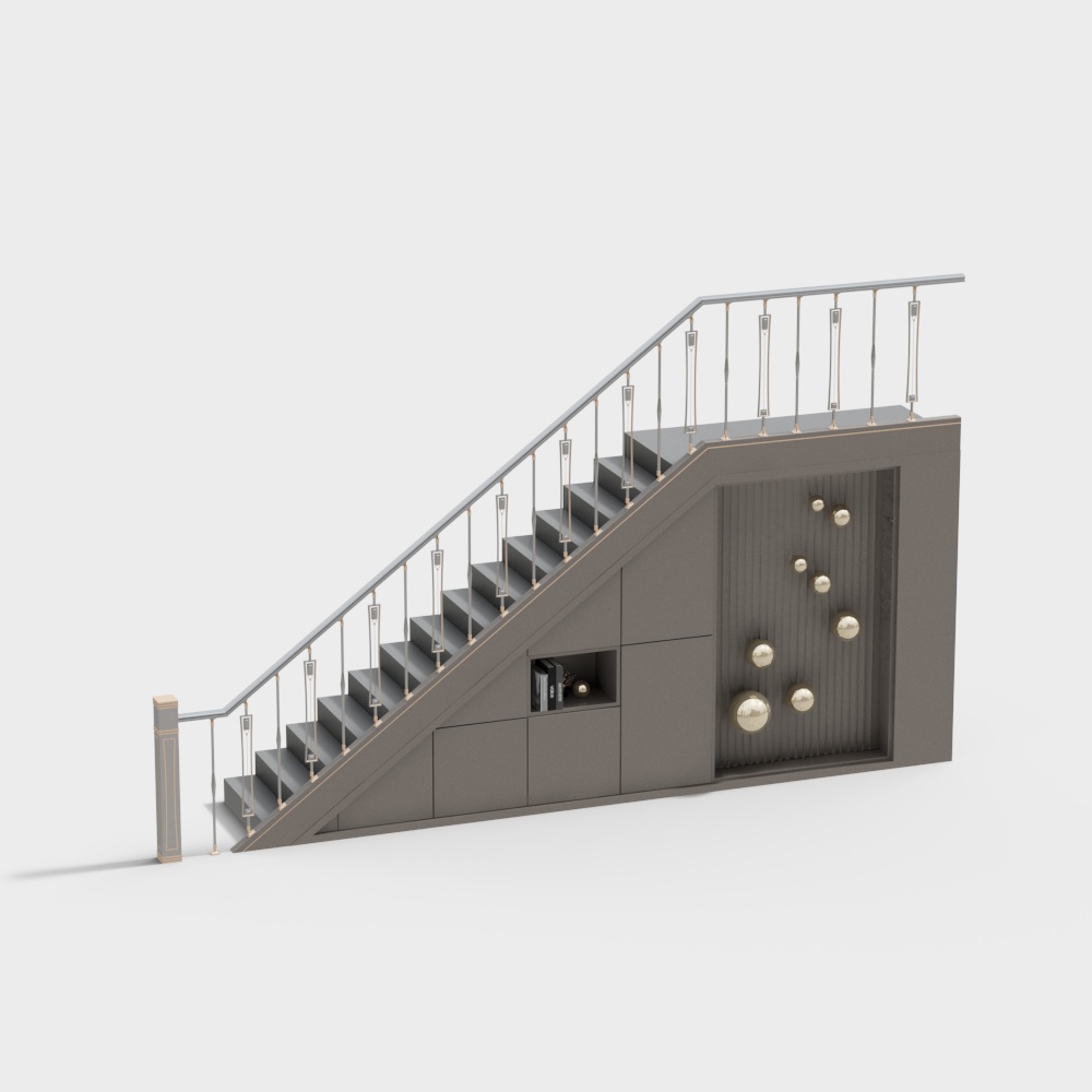 Elegant Gray Metal Floating Staircase 3D Model – Minimalist Design