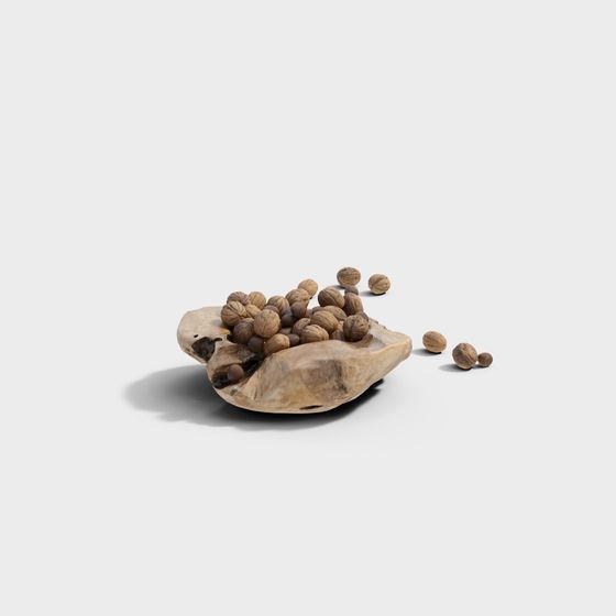 Walnuts and Wooden Plate 3D model