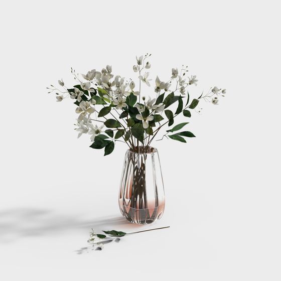 Elegant Glass Vase with White Flowers 3D model