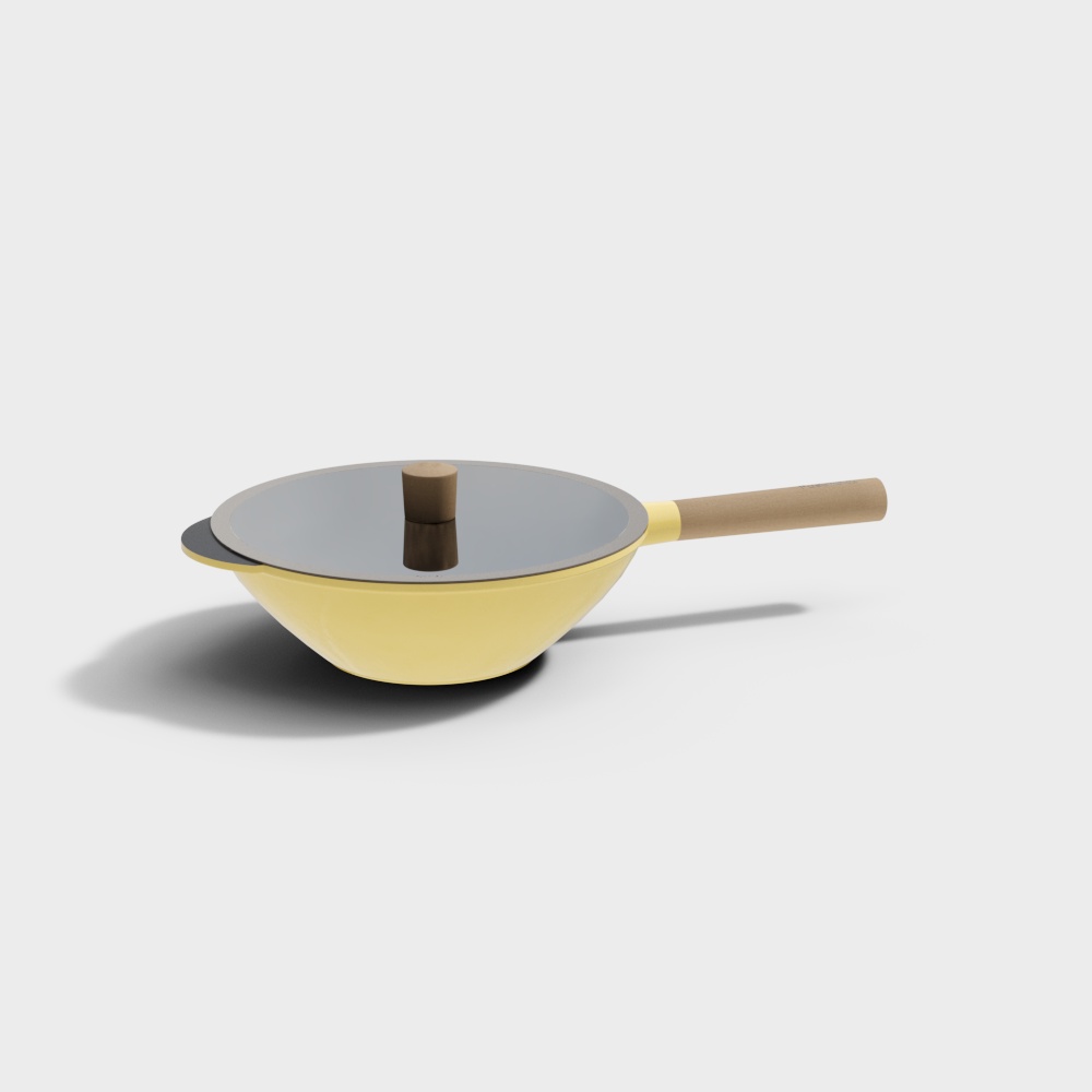 Padella Wok con Cornice di Legno Fuso Giallo