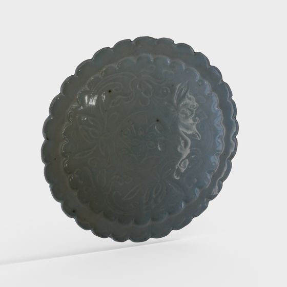 宋景徳鎮窯の緑と白の釉薬が印刷された蓮の模様の口の小皿