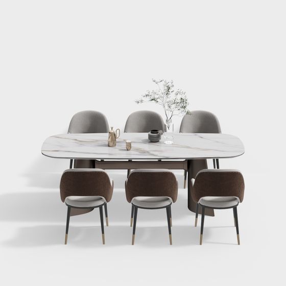 Baxter Dining Table and Chairs Combination 3D Model
