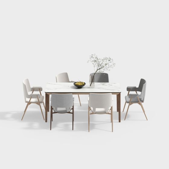 Modern Dining Table and Chair Combination 3D Model