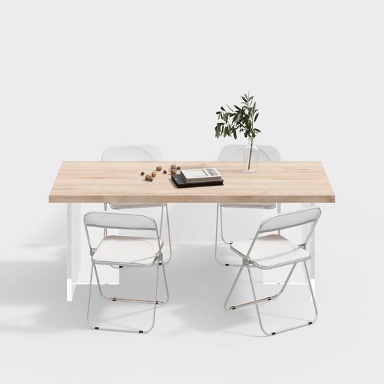 Elegant Meeting Table and Folding Chair 3D model