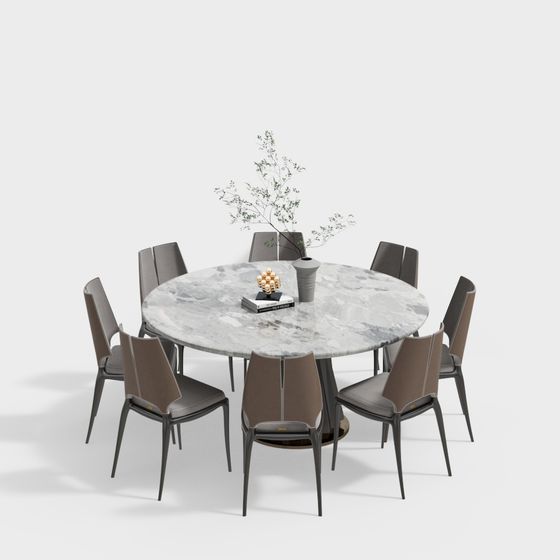Modern Round Table and Chairs Set 3D model
