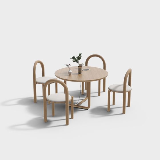 Round Table with Four Chairs 3D model for Modern Interiors