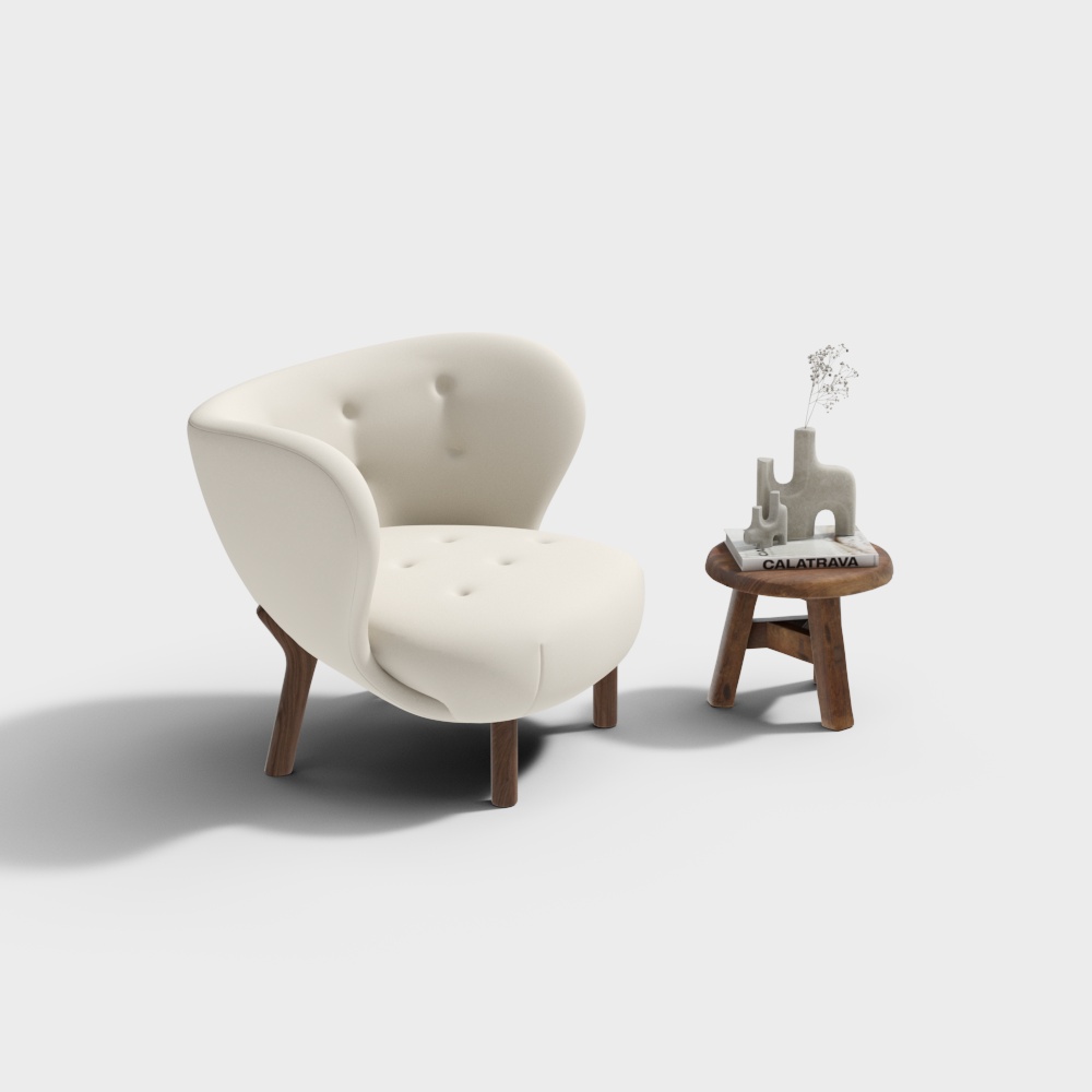 Cozy Lounge Chair 3D Model – Leather & Wood Design