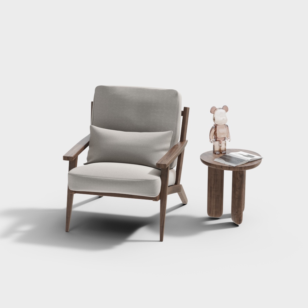 Cozy Lounge Chair 3D Model – Wood and Fabric