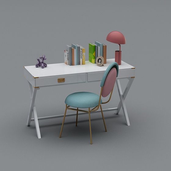 Elegant White and Gold 3D Table and Chair Set