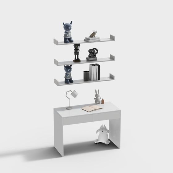 Low Poly Bookshelf with Decorative Items 3D model