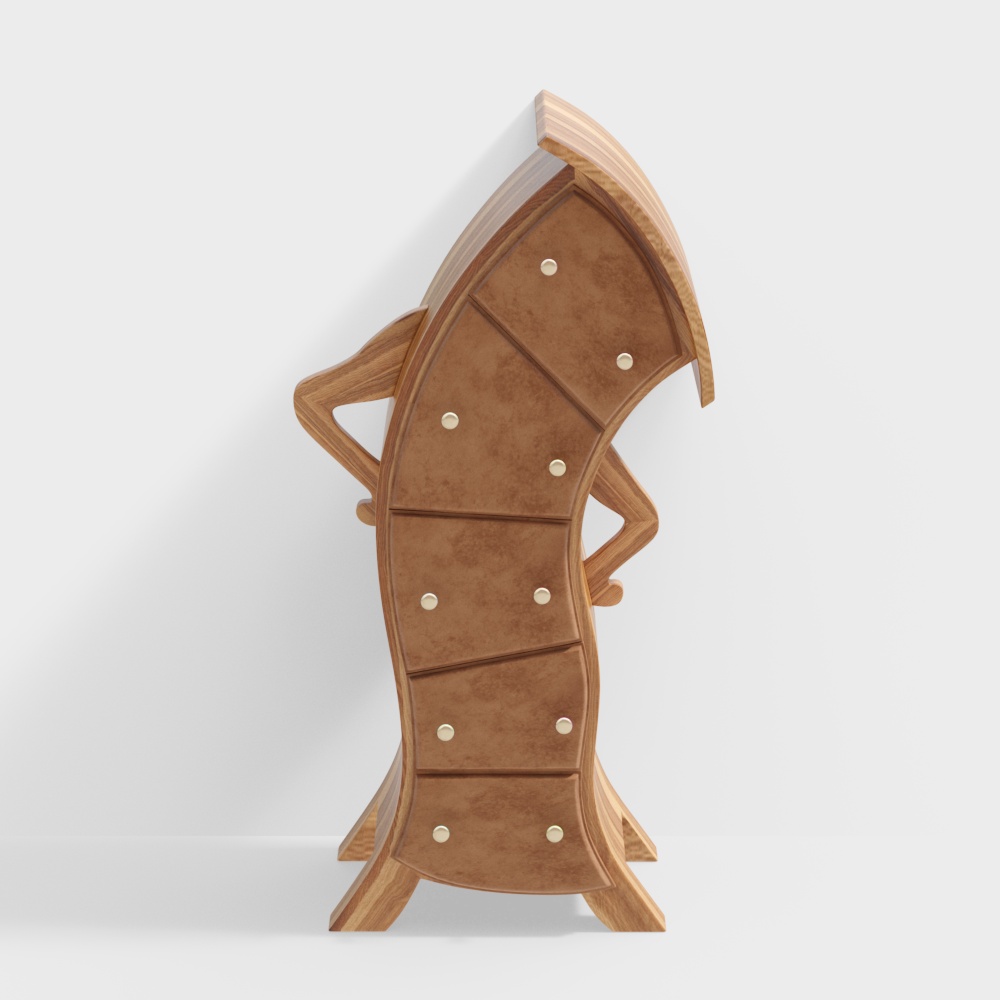 Sleek Streamlined Storage Cabinet 3D Model – Minimalist Wood Texture