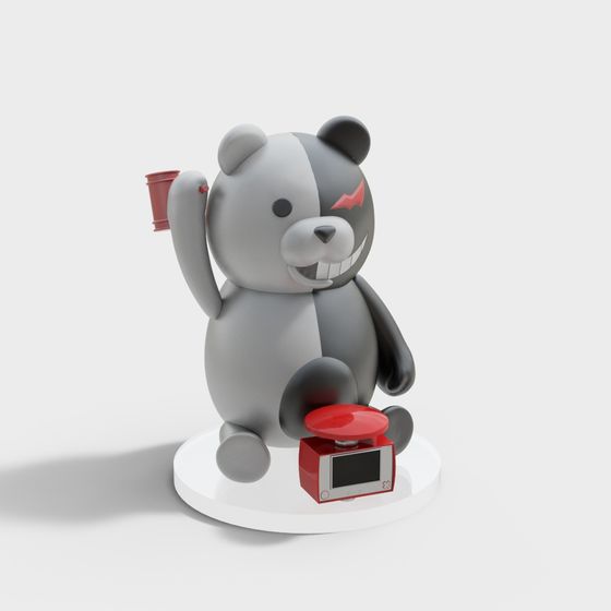 Charming 3D Bear Model with Coffee 3D model