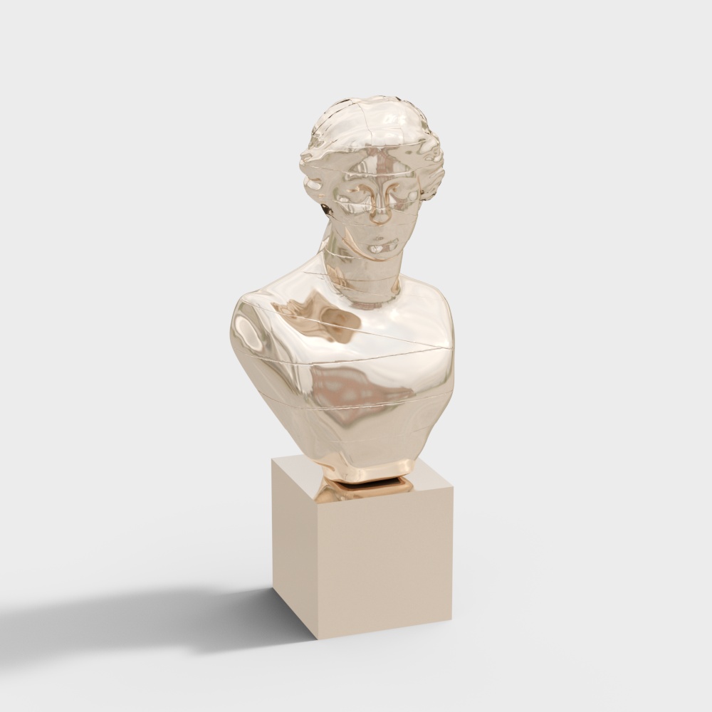 Classic Statue 3D Model – Gold Finish Sculpture