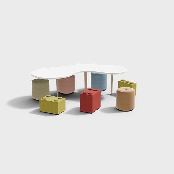Colorful Puzzle Table and Chair Set 3D model