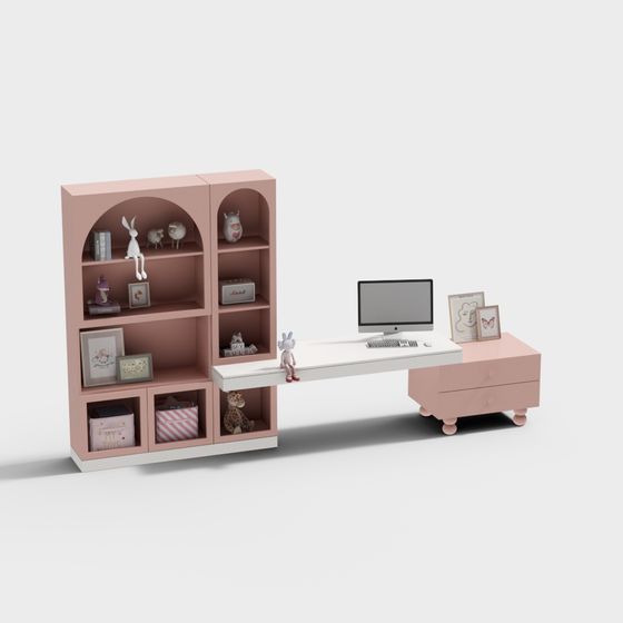 Charming Pink Bookshelf 3D model for Kids' Room