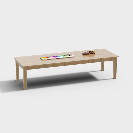 Stylish Wooden Long Table 3D model