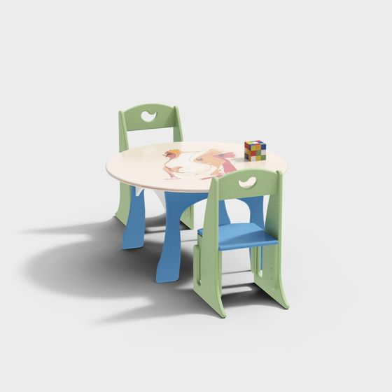 Playful Kids Table and Chair 3D model