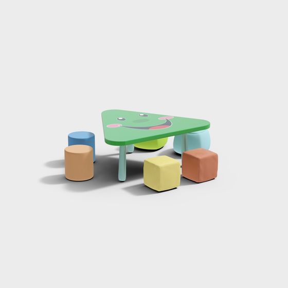 Vibrant Children's Table and Chair Set 3D model