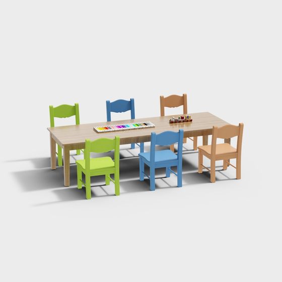 Colorful Children's 3D Table and Chairs Set