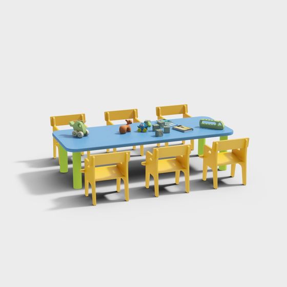 Vibrant Kids Table and Chair Set 3D model