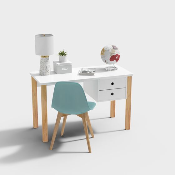 Nordic Style Desk and Chair Set 3D model