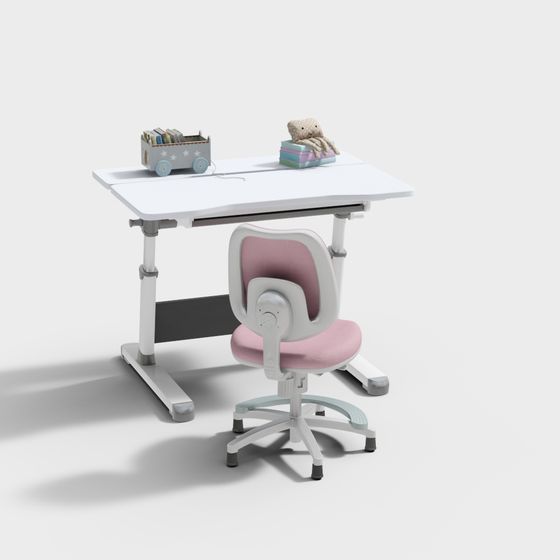 Modern Minimalist Children's Learning Desk and Chair 3D model