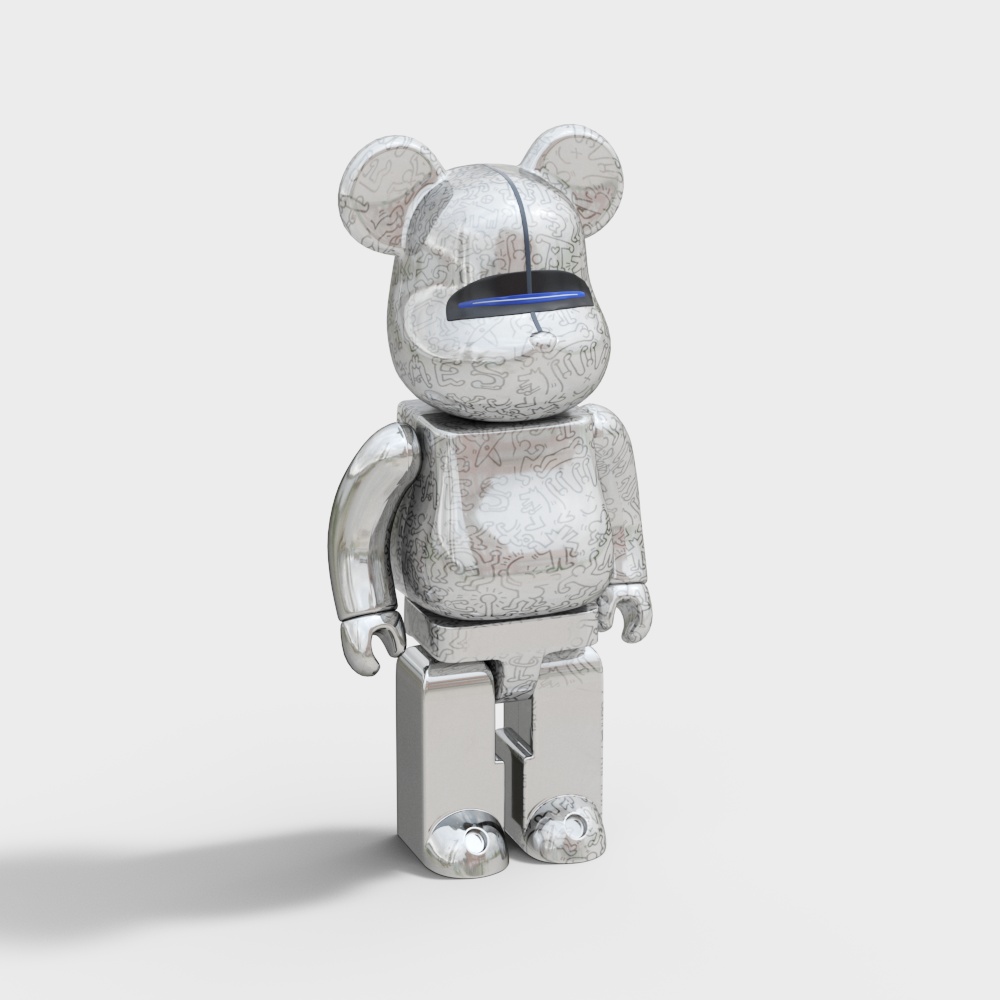 Unique Mechanical Bear 3D Model – Stainless Steel Low-Poly
