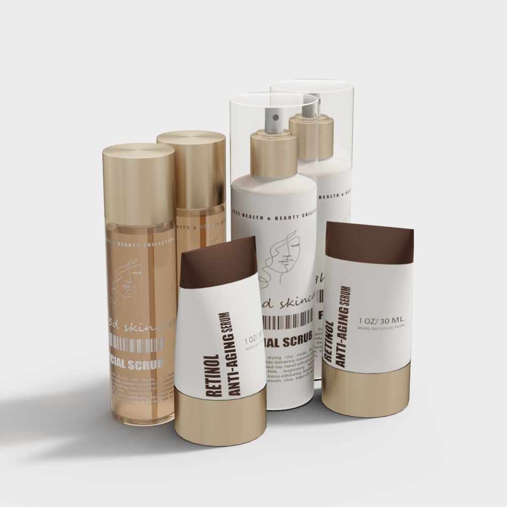 Elegant Gold and White Cosmetic Packaging 3D Model