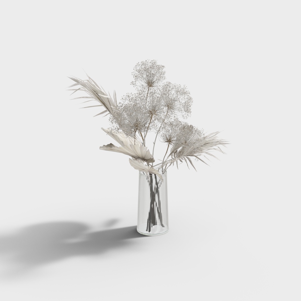 Low-Poly Glass Vase with Dried Flowers 3D model