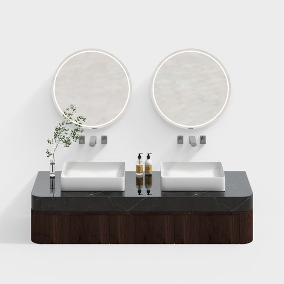 Modern Bathroom Cabinet with Double Basin 3D Model