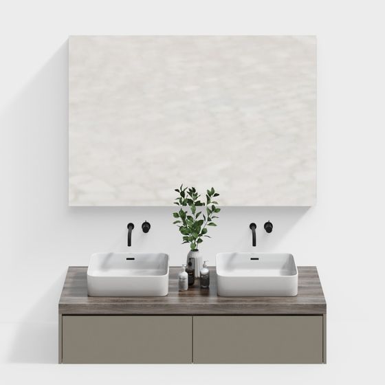 Double Basin Bathroom Vanity 3D Model - Modern Style