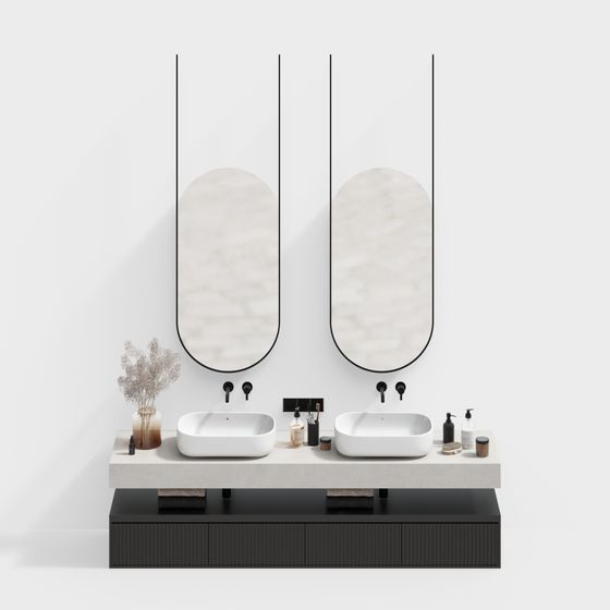 Modern Minimalist Double Vanity Bathroom 3D model