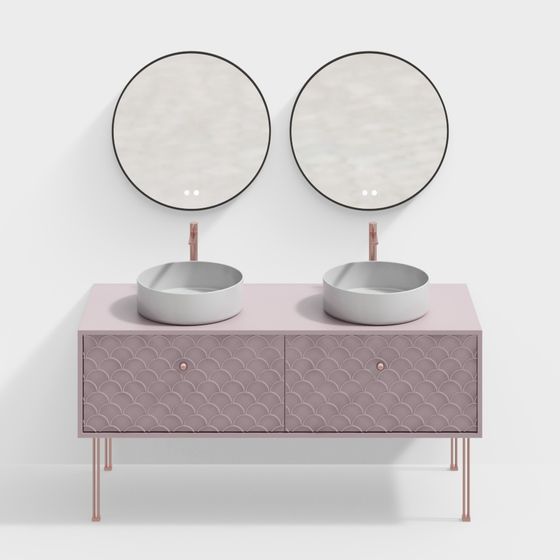 Stylish Dual Sink Bathroom Vanity 3D model