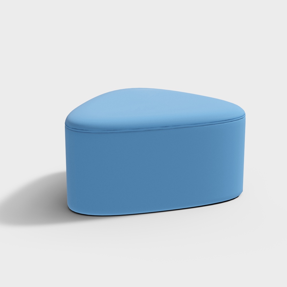 Modern blue fabric footrest with rounded shape and clean lines on white background
