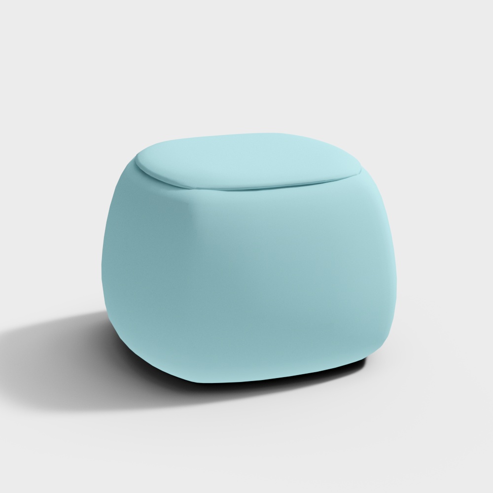 Modern light blue fabric footrest with rounded shape and removable lid on white background