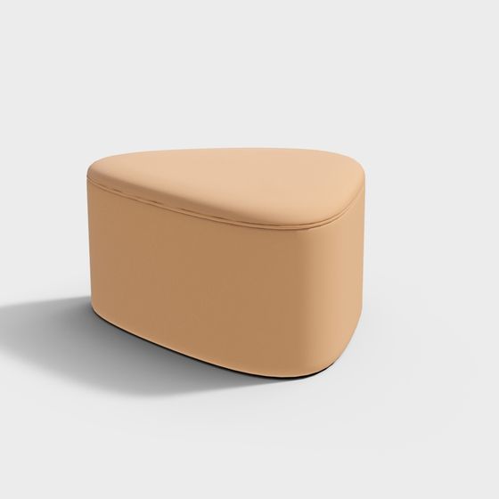 Modern beige fabric footrest with triangular shape and rounded edges on white background