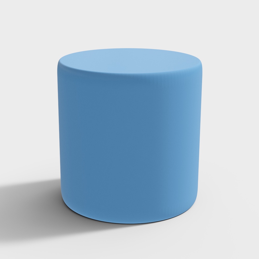 Modern blue cylindrical footrest with matte finish and simple design on white background