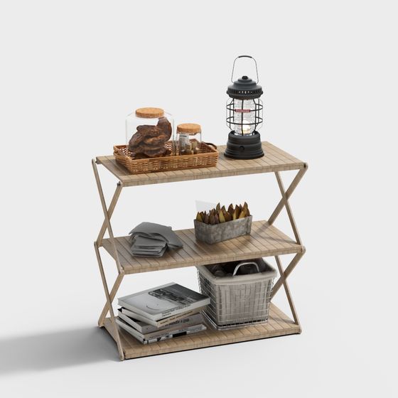 Light Luxury Camping Storage Rack 3D Model in Wood Finish