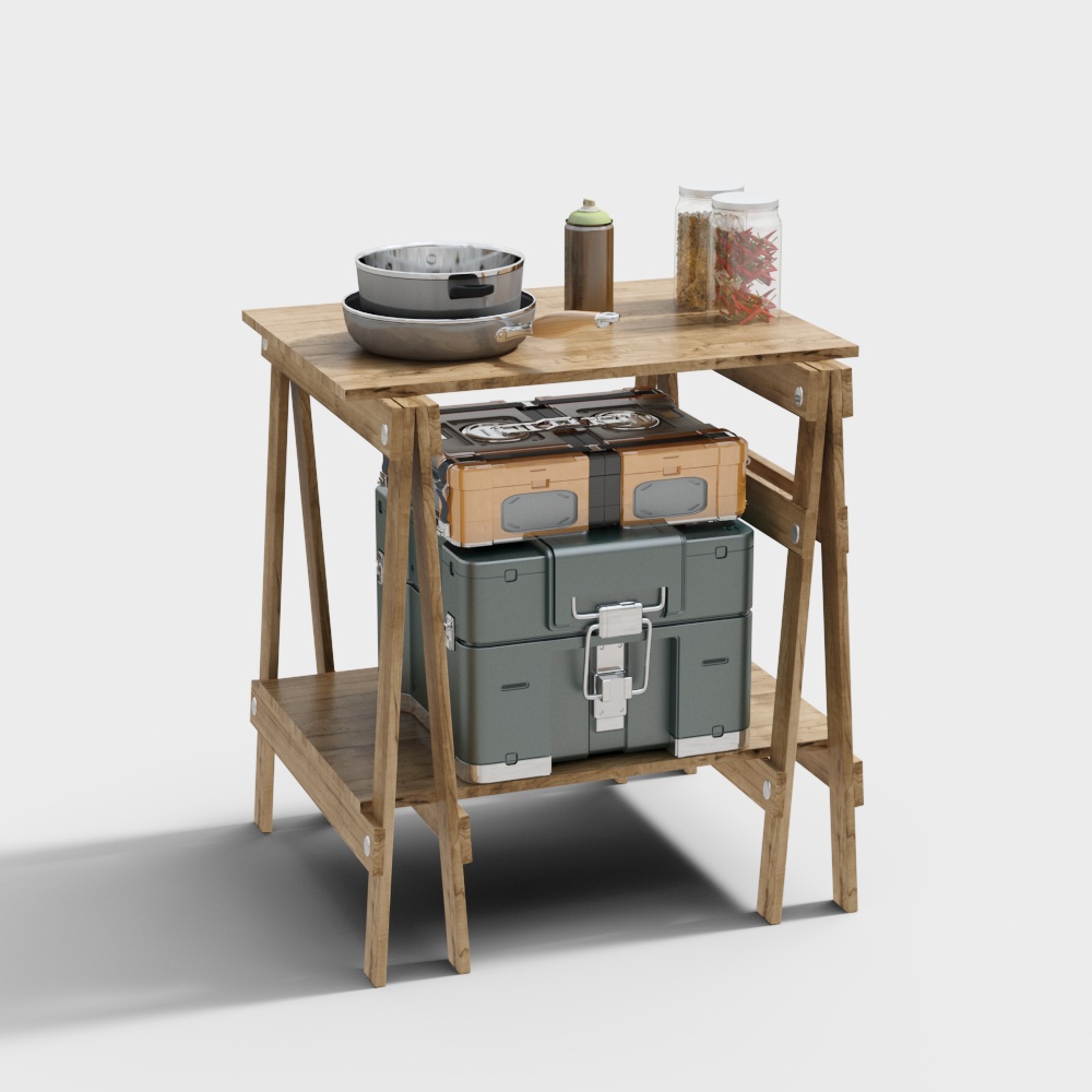 Urban Small Kitchen 3D Model – Wood and Metal Textures